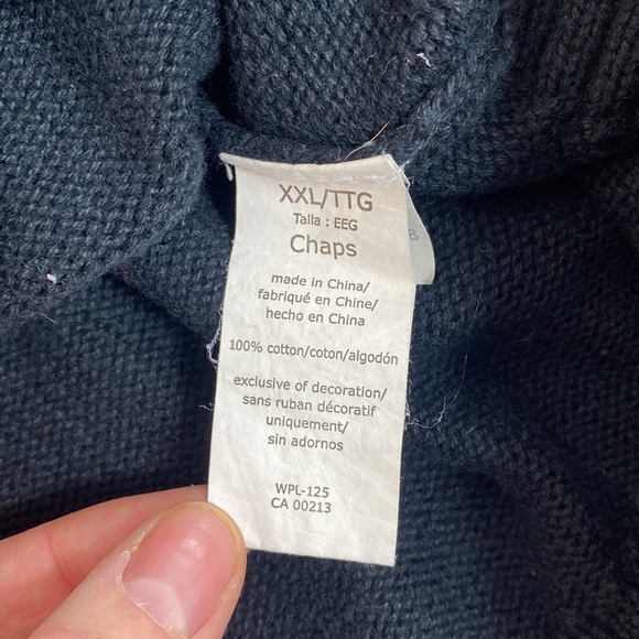 Chaps Dark Blue Sweater, Mock Turtleneck 1/4 Button Up, Brown Details Men's XXL - Picture 8 of 8